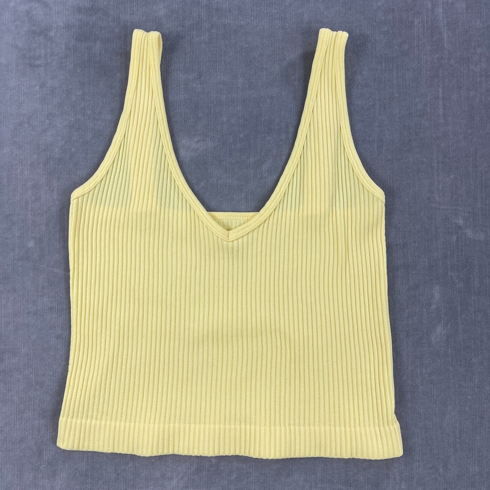 Aura Womens Small Yellow Tank Top Ribbed V-Neck Seamless 507919